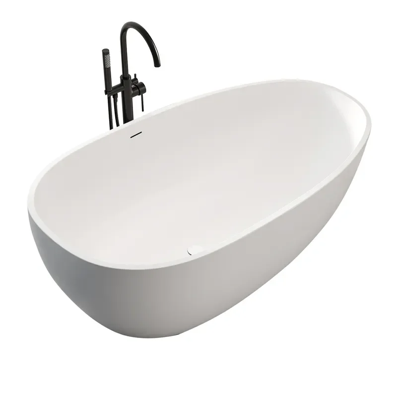 for Hotel 1.3-1m Oval Seamless All-in-One Artificial Stone Bathtub Goose Egg Shape Bath Tub