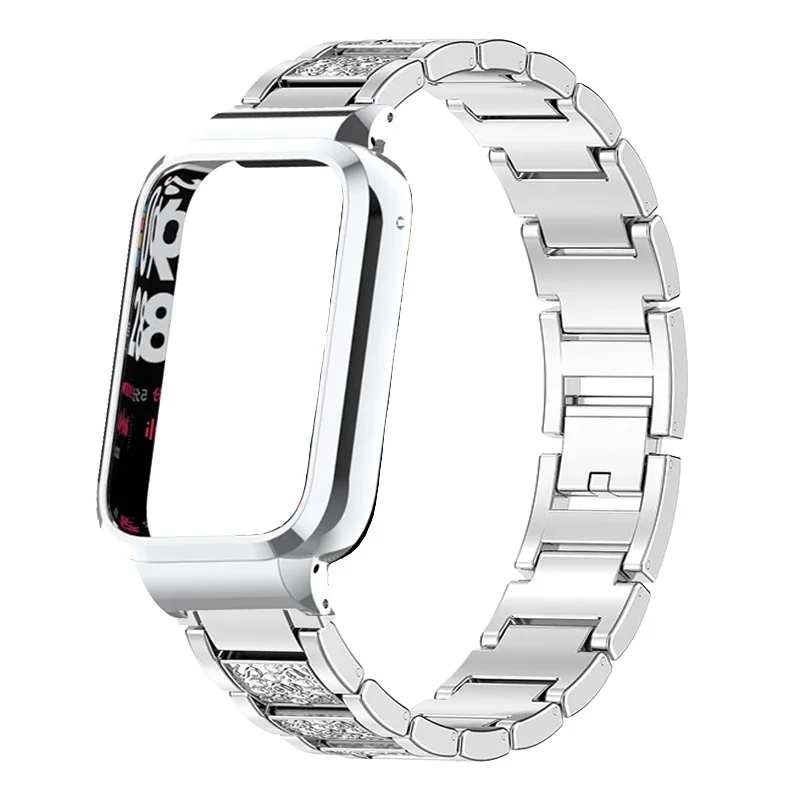 Pulseira caso protetor para xiaomi banda inteligente 9 pro diamante pulseira para xiaomi mi banda 9pro pulseira de metal capa protetora quadro