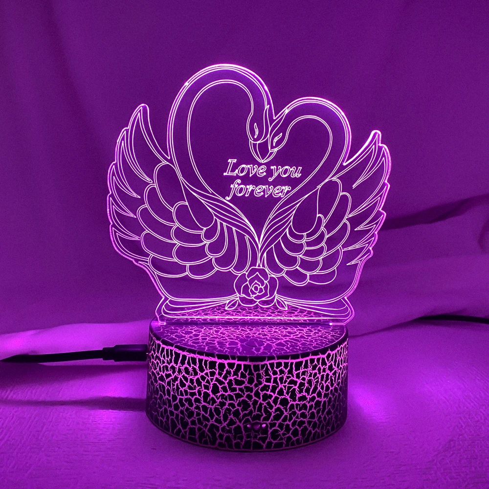 New Swan I LOVE YOU 3d Night Light with Heart Led Touch Switch Colorful Atmosphere for Home Decoration Light Table Lamp Bedside