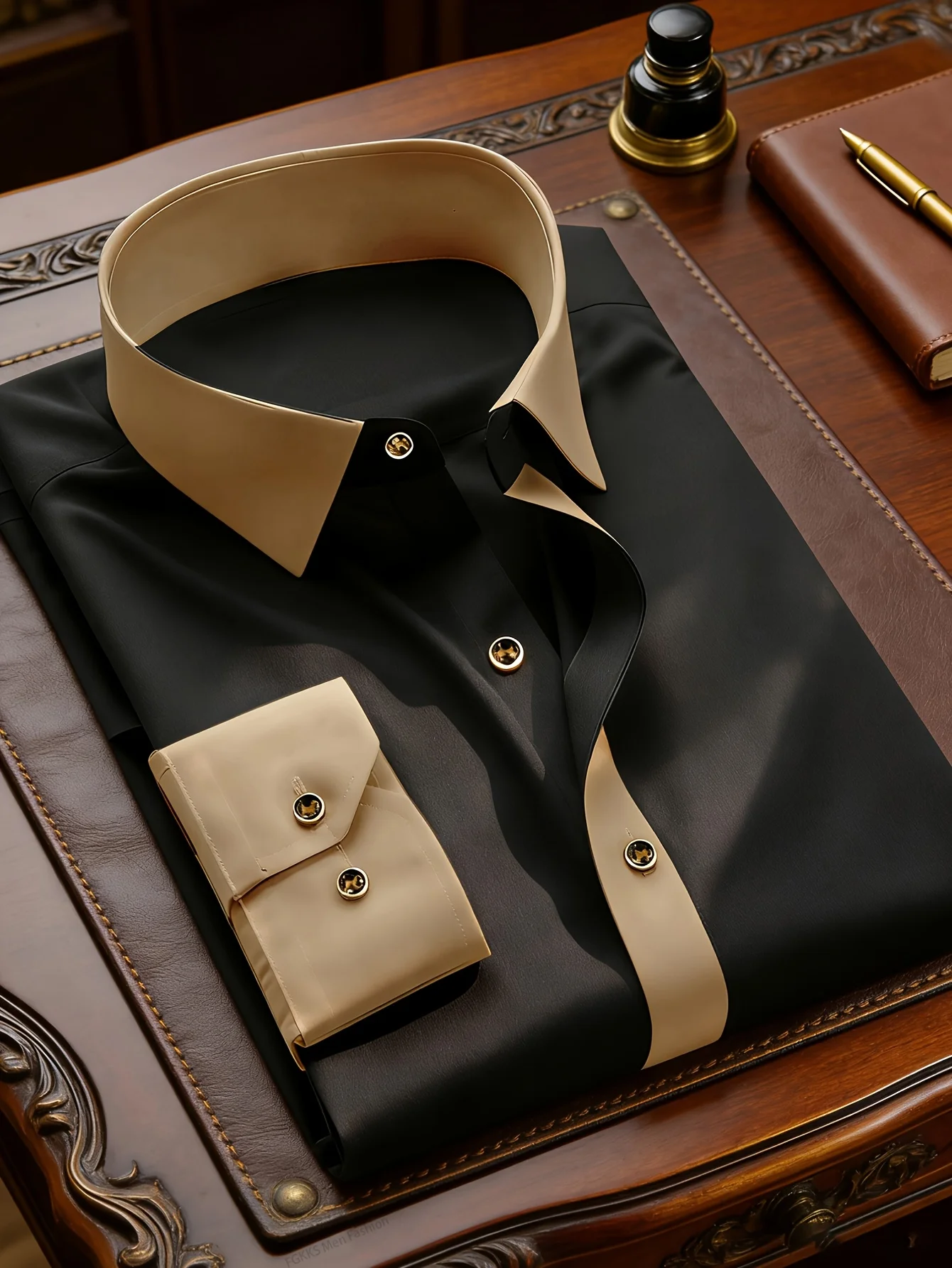 FGKKS camisa negra para hombre a estrenar High Street Patchwork manga larga inteligente Casual elástico hombre camisas de vestir de negocios