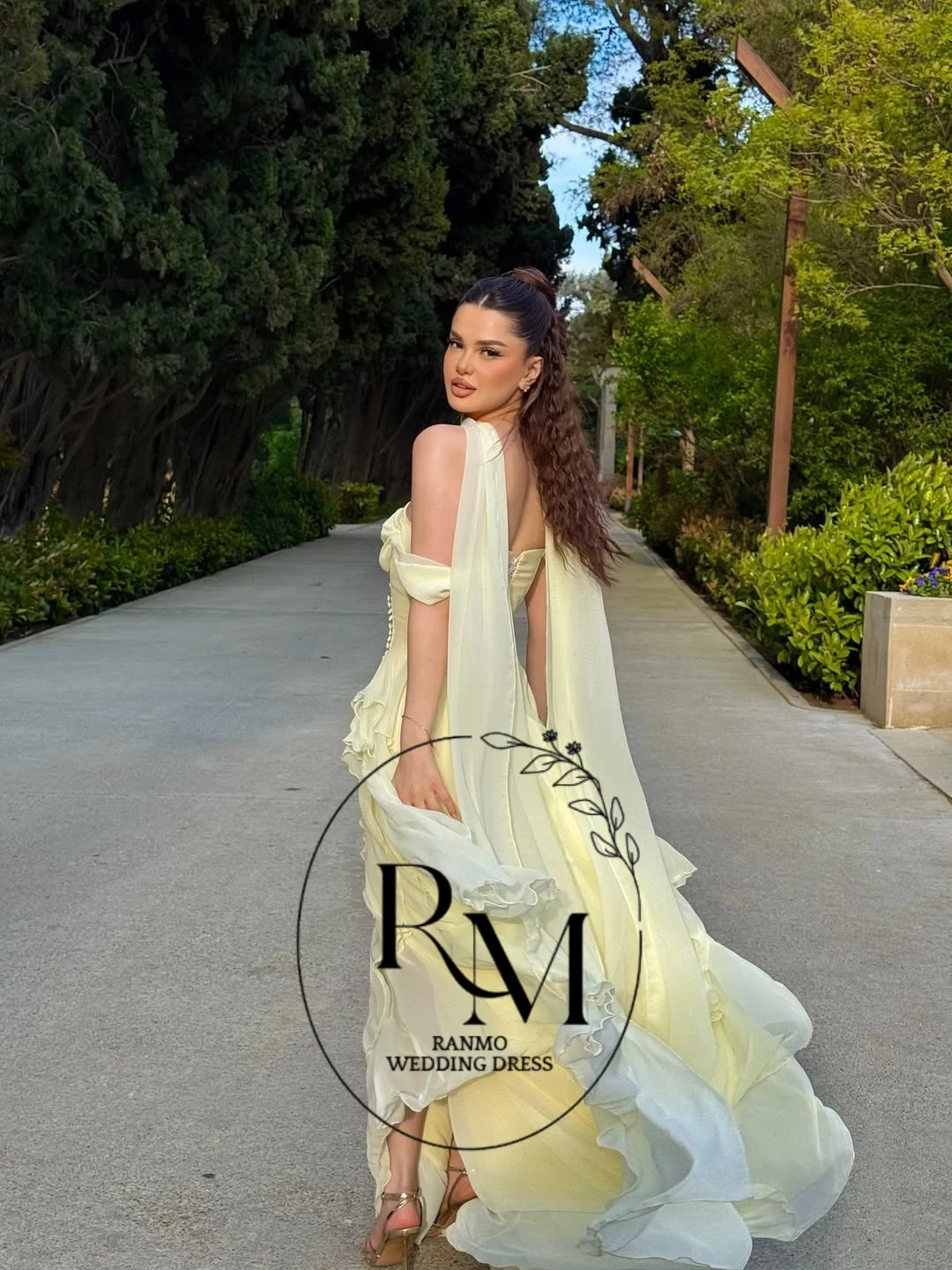 Ranmo Prom Gown Yellow Strapless 2026 A Line Ruffled Party Gown Chiffon Floor Length Evening Dress Vestidos De Gala Customized view 6