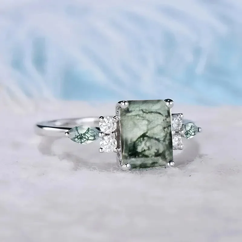 European and American Light Luxury New Chinese Square Geometric Ring Women's Jade Marble Cheongsam Elegant Style Accessory