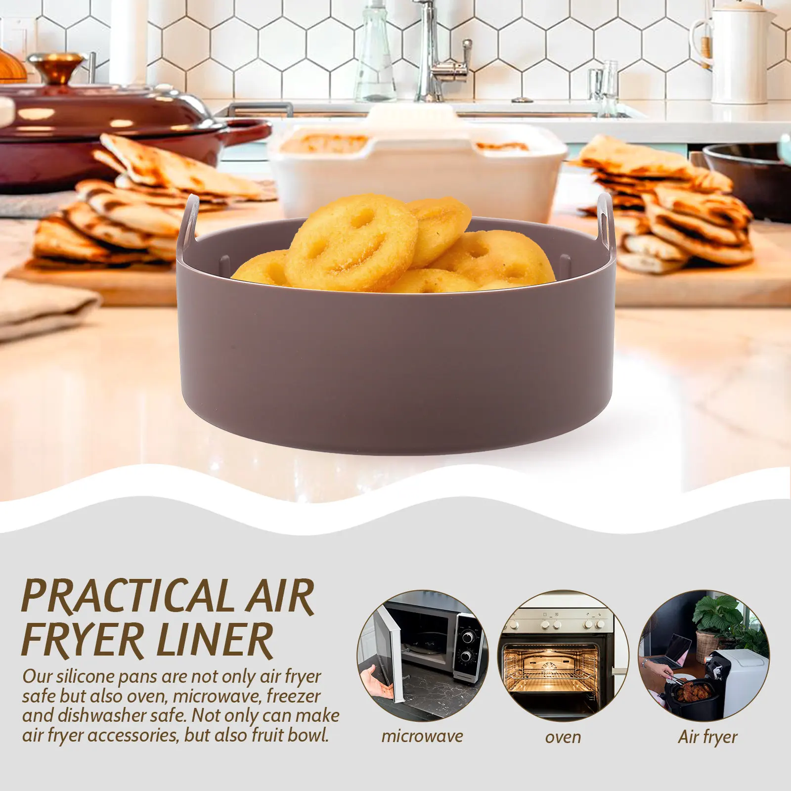 Forro de Silicone Reutilizável Premium de Grau Alimentício para Fritadeira de Ar, Antiaderente, Fácil de Limpar, Tapete de Cozimento, Acessório para F