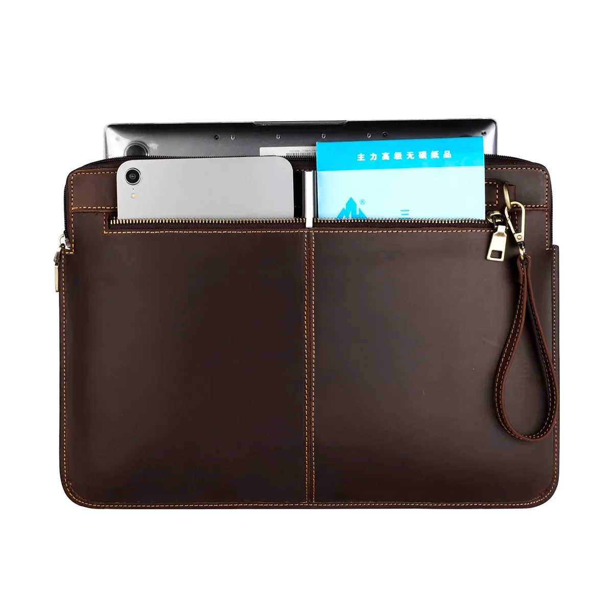 Shockproof Laptop Sleeve Case Notebook Bag for MacBook Soft Carrying Cover,Men's Leather Business Laptop Bag
