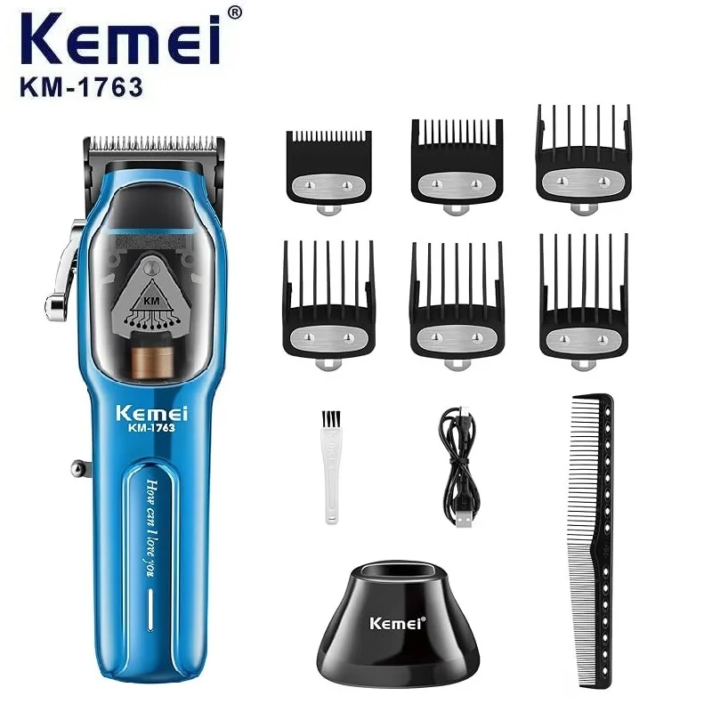 KEMEI Men's professional hair clippers,Hair Cutting Kits Beard Trimmer, Adjustable Barber Clippers with USB Rechargeable KM-1763