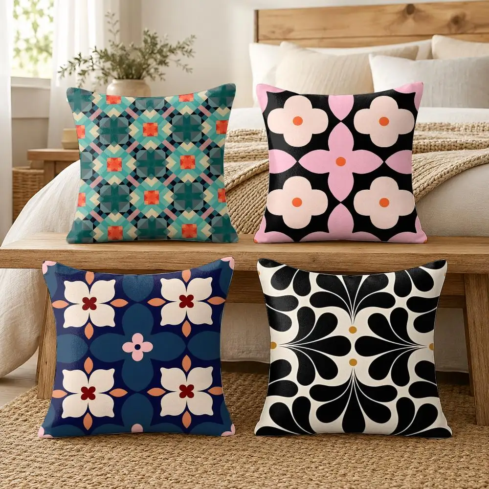 Symmetric Decorative Pattern Cushion Cover Soft Short Plush Pillow Cover Smooth Cozy Texture Cushion Case Home Decor