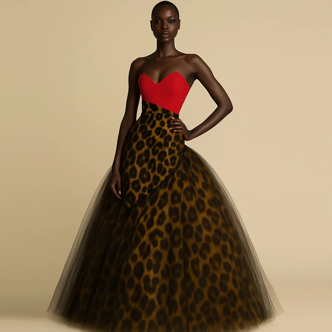 

2024 Тюлевая юбка трапециевидной формы с высокой талией и леопардовым принтом. Роскошные вечерние юбки длиной до пола. Струящаяся мода в стиле бохо.