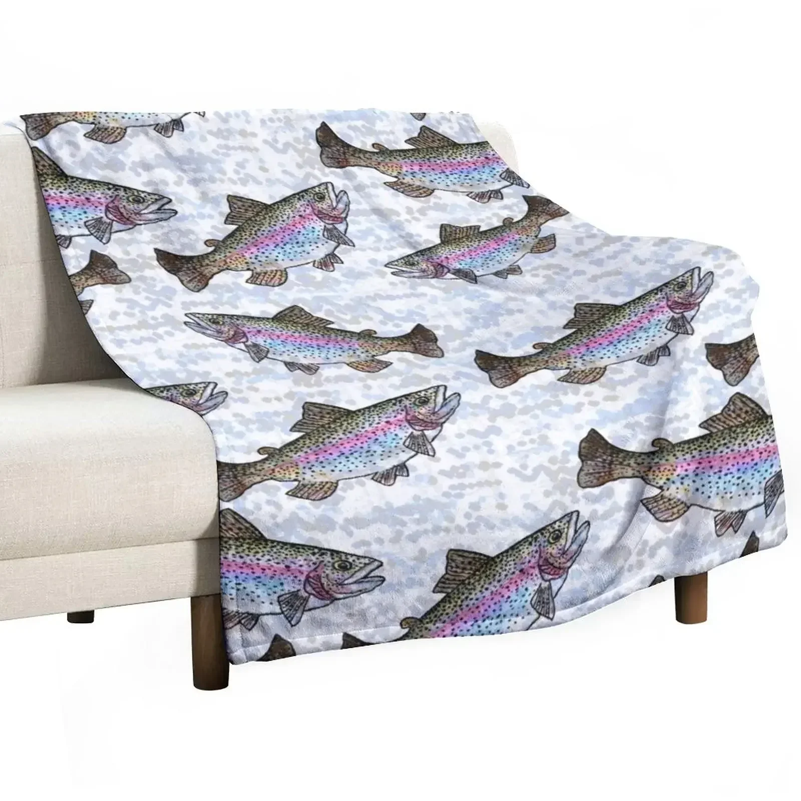 Rainbow Trout Fish Pattern Throw Blanket Bed linens Giant Sofa Plaid for winter Blankets