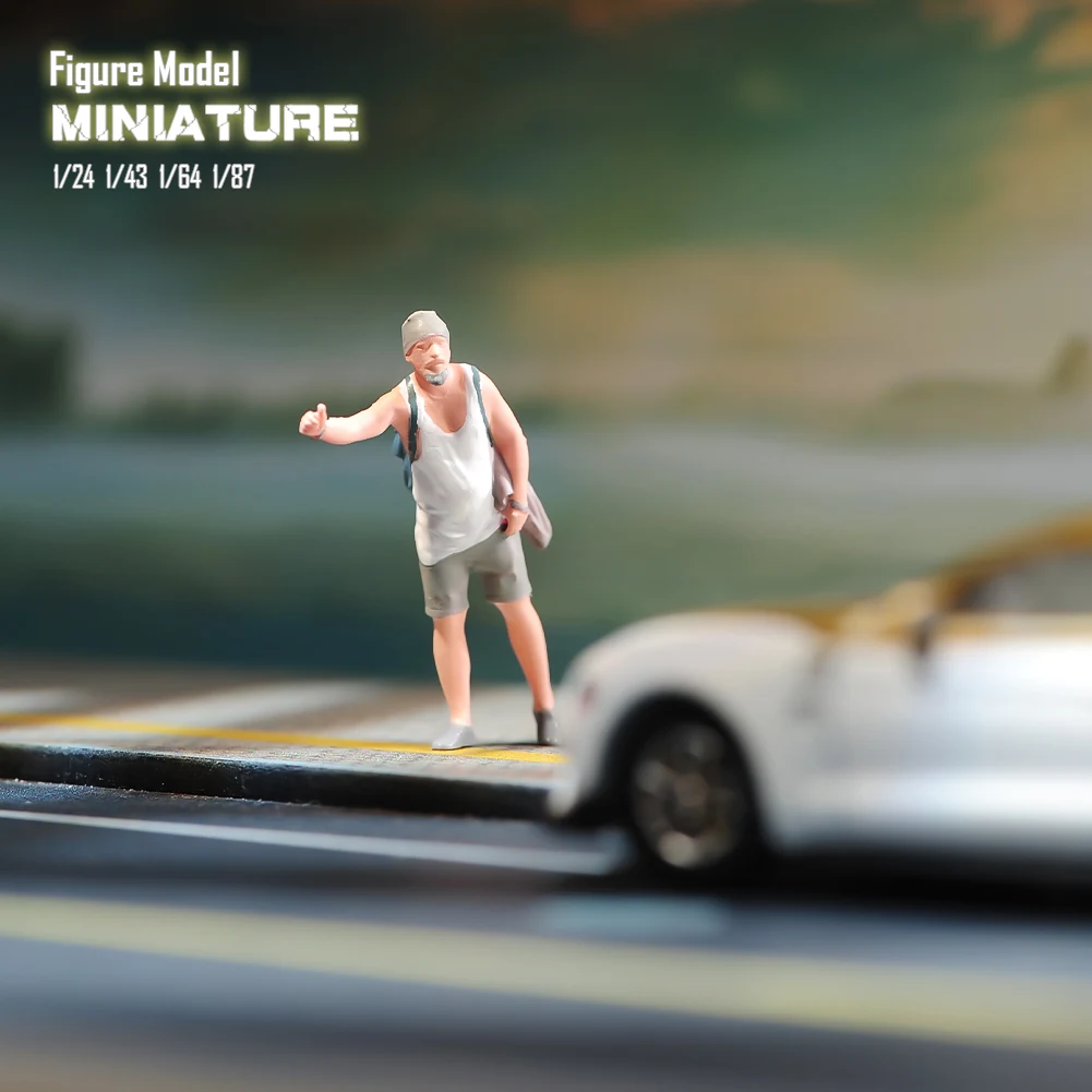 

Miniatures 1/18 1/24 1/43 1/64 1/87 A Backpacker Waving His Hand To Stop The Car Painted Figure Model Toys View Decoration