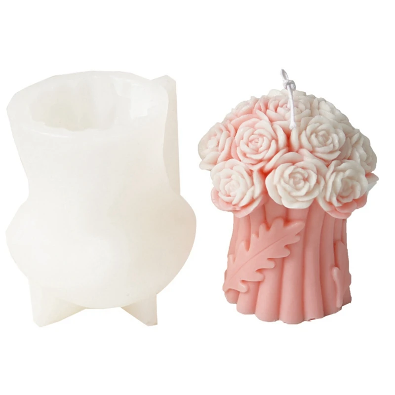 1 Piece 3D Lily Bouquet Candle Silicone Mold Bow Bouquet Cake Chocolate Silicone Mold Bouquet Resin Decoration Silicone