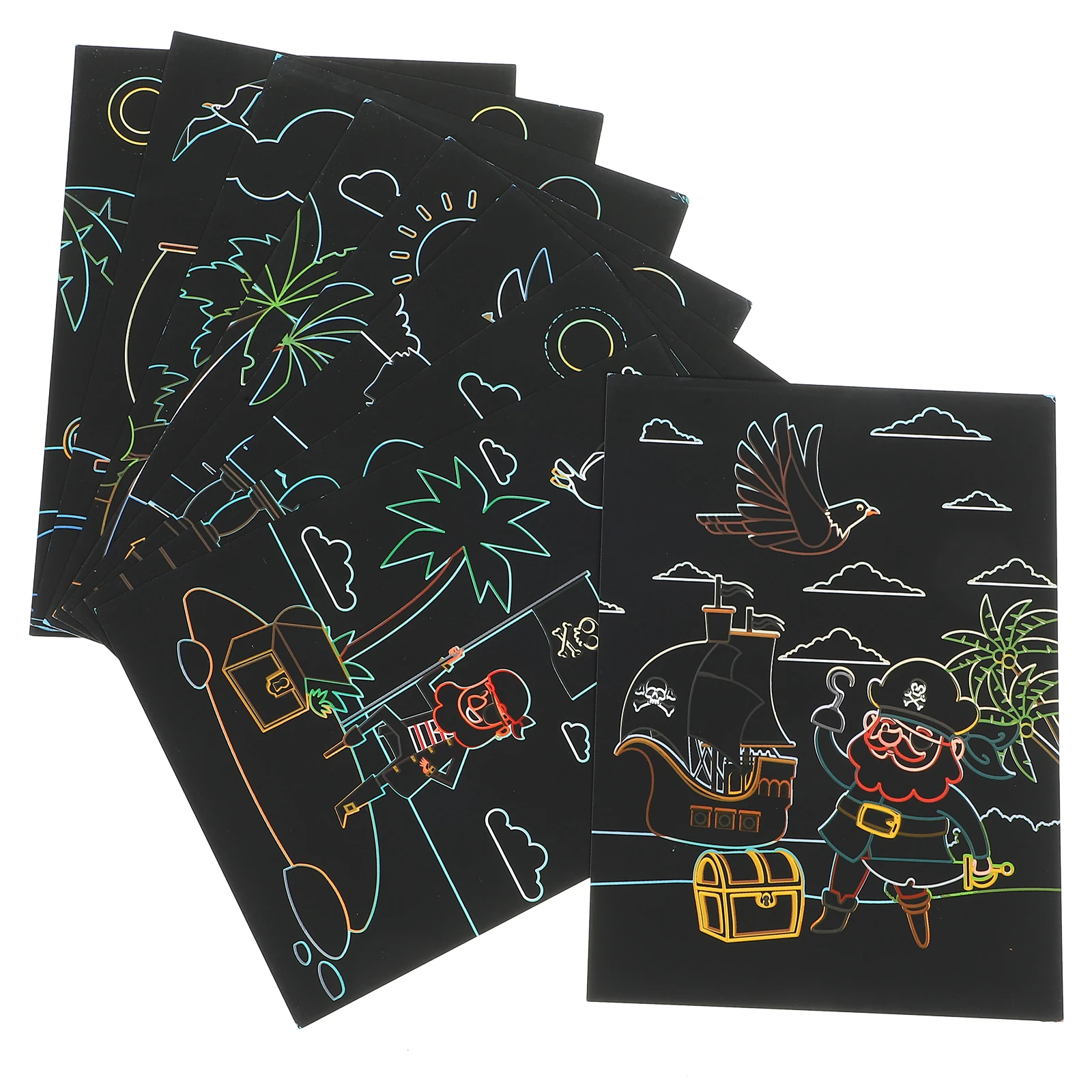 1 set Pirate Theme Scratch Painting Set Kids Creative Fun Office Supplies Gift Ideas H Eye Coordination Toys Coloring Books