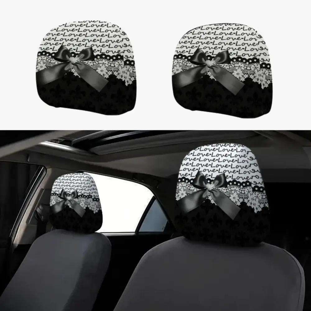 2pcs Elastic Stretch Fabric Car Headrest Covers Lightweight Easy To Install Seat Headrest Protectors Easy To Take Off