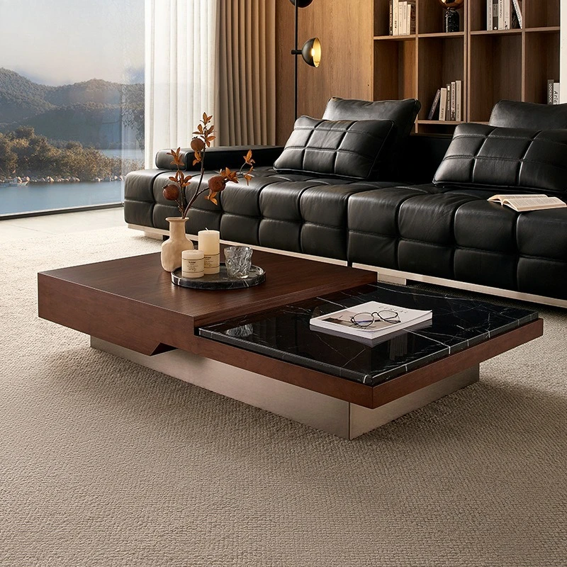 Italian natural black and white roots, marble square coffee table, modern simplicity, living room rectangle