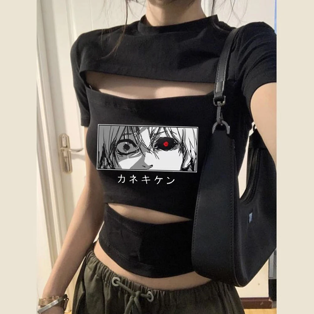 Tokyo Ghoul cropped top girl baddie party funny summer korean fashion t shirt party summer harajuku cutecore cute