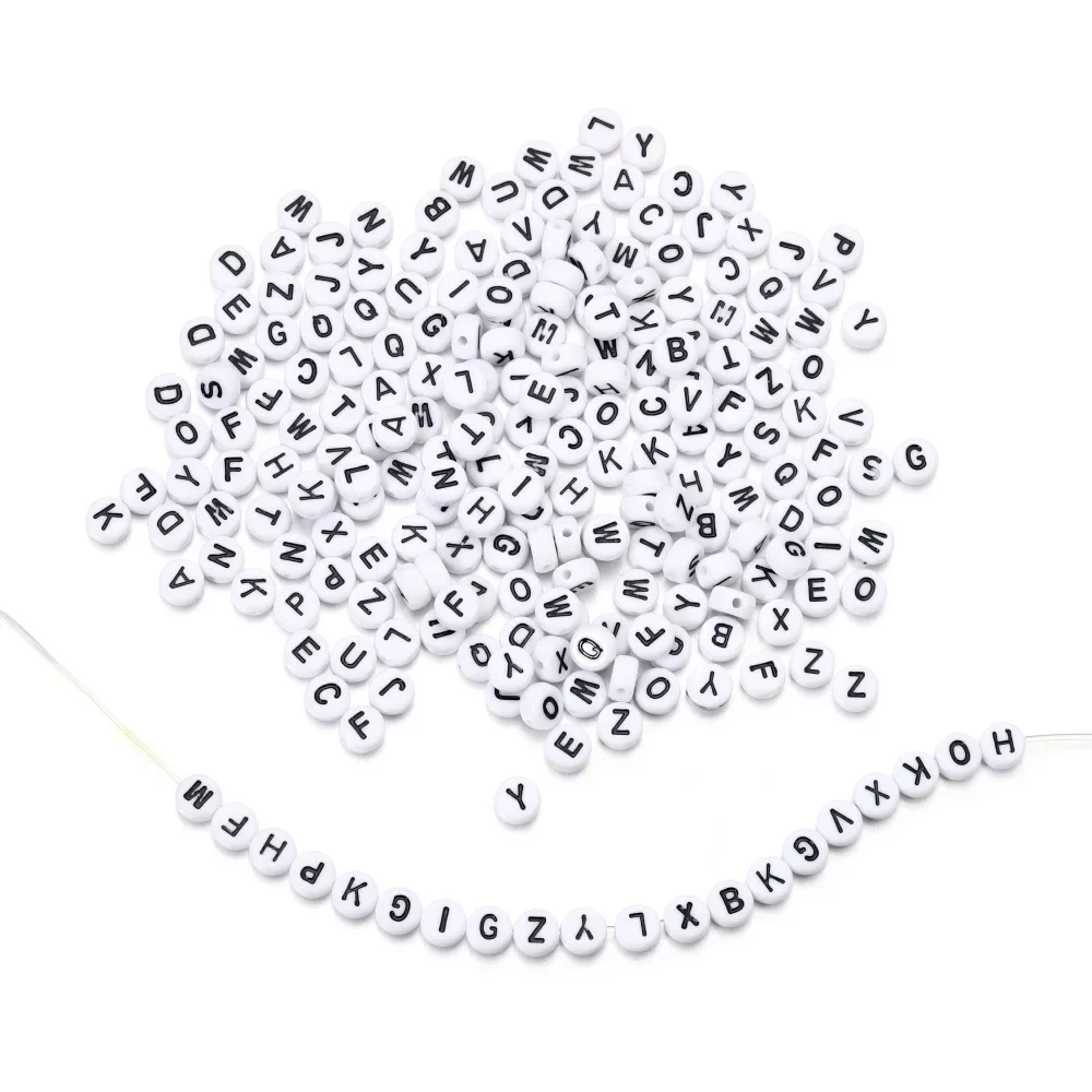 100-500 Stück Acryl A-Z 26 Buchstabenperlen Weiße Runde Alphabetperlen mit Löchern für Schmuckherstellung Halskette Armband Zubehör – Detail 8