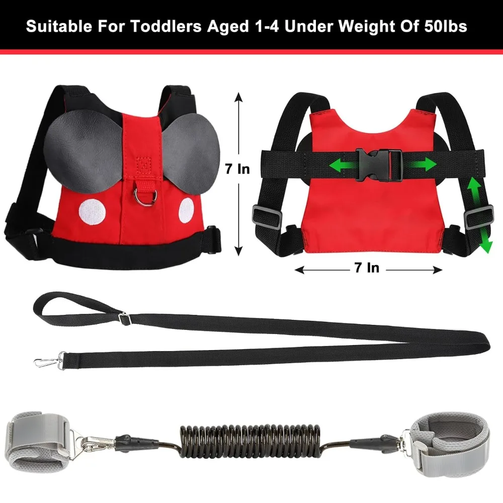Cute Toddler Harness Leash, Anti Lost Wrist Link for Outdoor Travel, Adjustable Baby Walking Harness for 1-3 Years