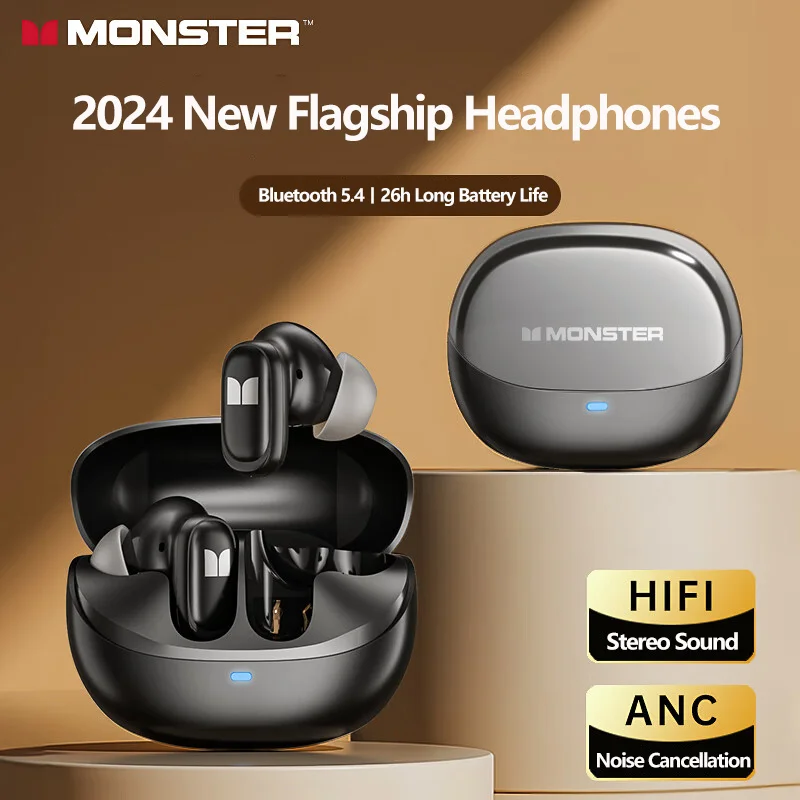 Monster XKT28 Bluetooth 5.4 Wireless Headphones Noise Cancellation Gaming Dual Mode Earbuds HIFI Stereo Sound Earphones With Mic