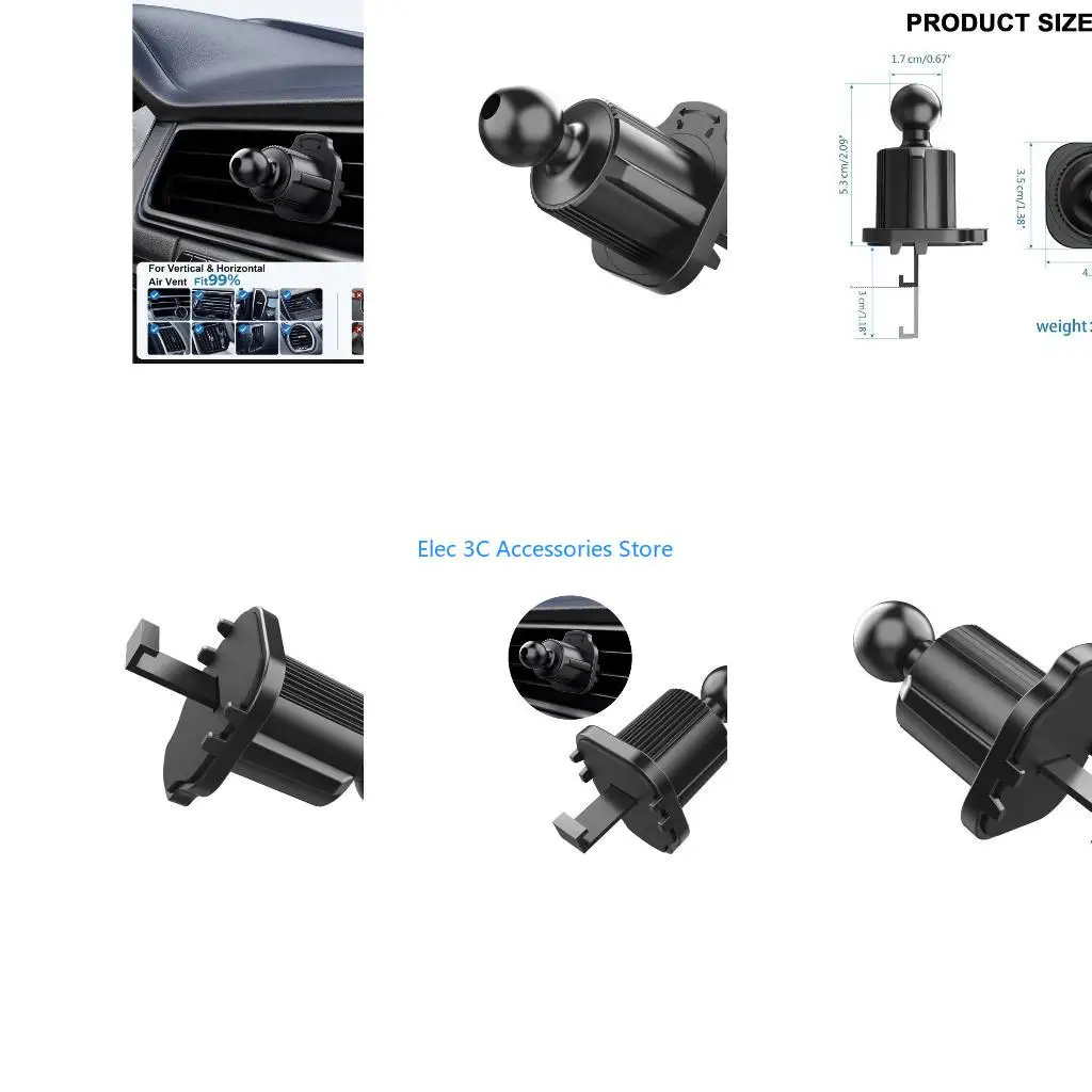 Y51A Mobile Bracket Clip Cellphone Holder Mount Air Vent Clip Grip with 0.67in Diameter Joint Ball Universal Extension Clip