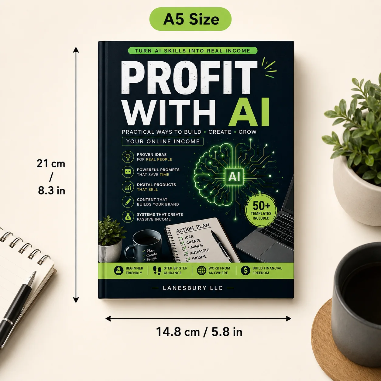 Profit With AI Beginner Guide Practical Prompts Digital Products Content Creation Online Income Workbook A5 50 Templates