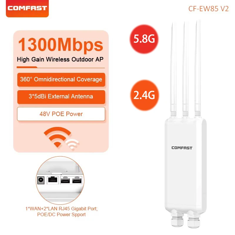 

1300Mbps Wireless Outdoor AP 2.4G/5.8G Dual Band Access Point WiFi Extender 3 Gigabit Ports 3 Antenna Wi-Fi Amplifier/Repeater