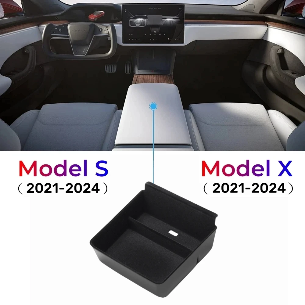 

Flocking Center Console Organizer Tray For Tesla Model S Model X Plaid/Long Range 2021-2023 Armrest Center Console Storage Box