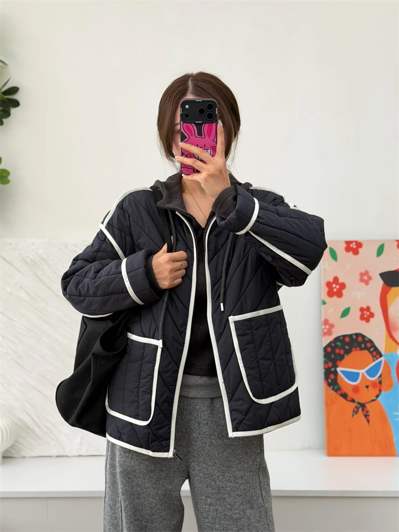 

Водонепроницаемая хлопковая куртка для женщин: свободный крой, теплая, стройнящая, осенне-зимняя верхняя одежда с цветными блоками и вышивкой