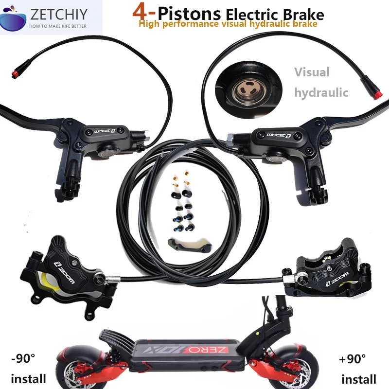 High Performance 4 Pistion hydraulic desc Brake for KuKirin G1 G2 G3pro G4 Zero10X vsett 10+ wolf king GTR.. Electric Scooter