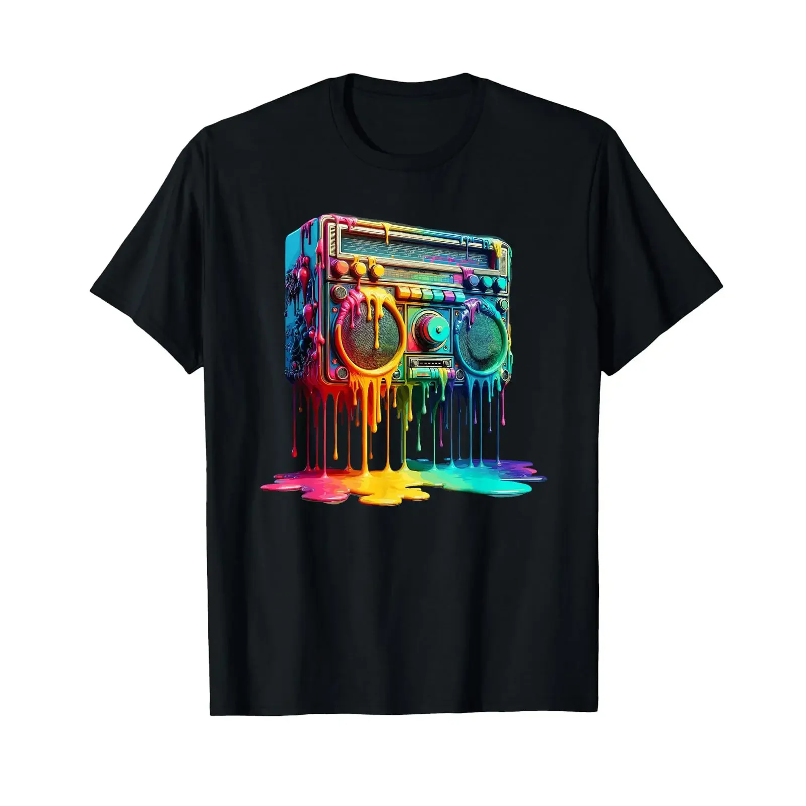 Dripping Paint Boombox Old School 80s Music Hip Hop T Shirt vintage Washed streetwear Comfortable Breathable Slightly Stylish
