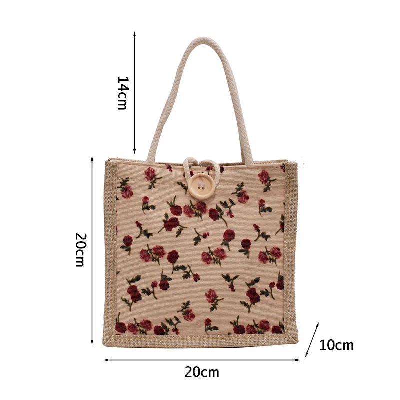 1PC borsa in lino retrò donna borsa Shopper con stampa floreale di grande capacità borsa da viaggio per la spesa Mini confezione regalo