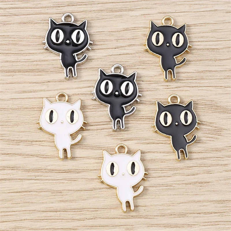 10pcs 14x18mm Cartoon Animal Charms Enamel Cat Charms Pendants for Making Drop Earrings Necklaces DIY Crafts Jewelry Accessories