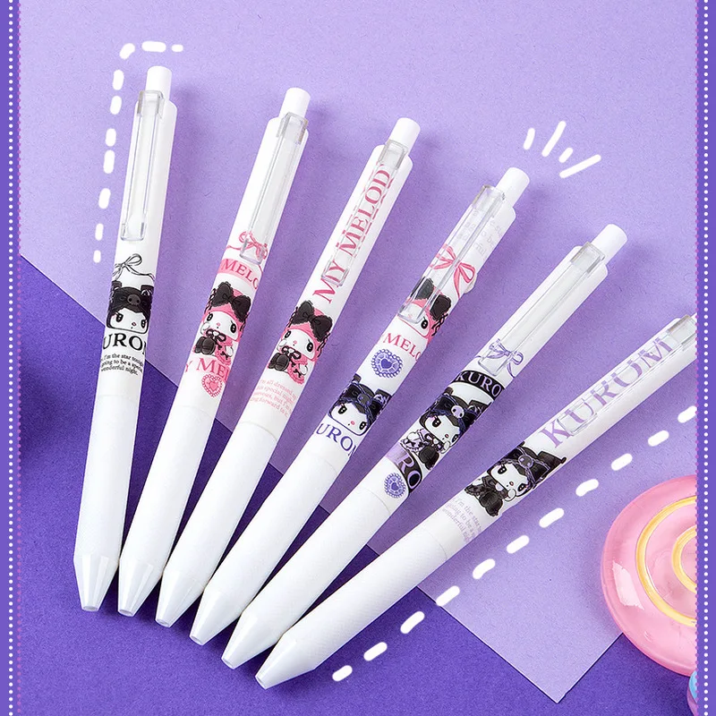 36pcs Cartoon Sanrio Series Kuromi My Melody Press Pen Black Neutral Pen Student Stationery Boxed Neutral Pen Office Stationery