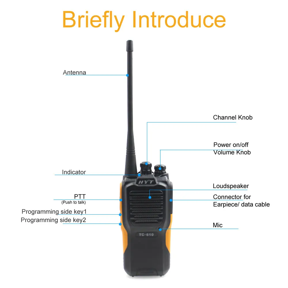 HYT TC-610 5W Portable VHF UHF Two-Way Intercom 1200mAH Standard Battery Portable Walkie-Talkie