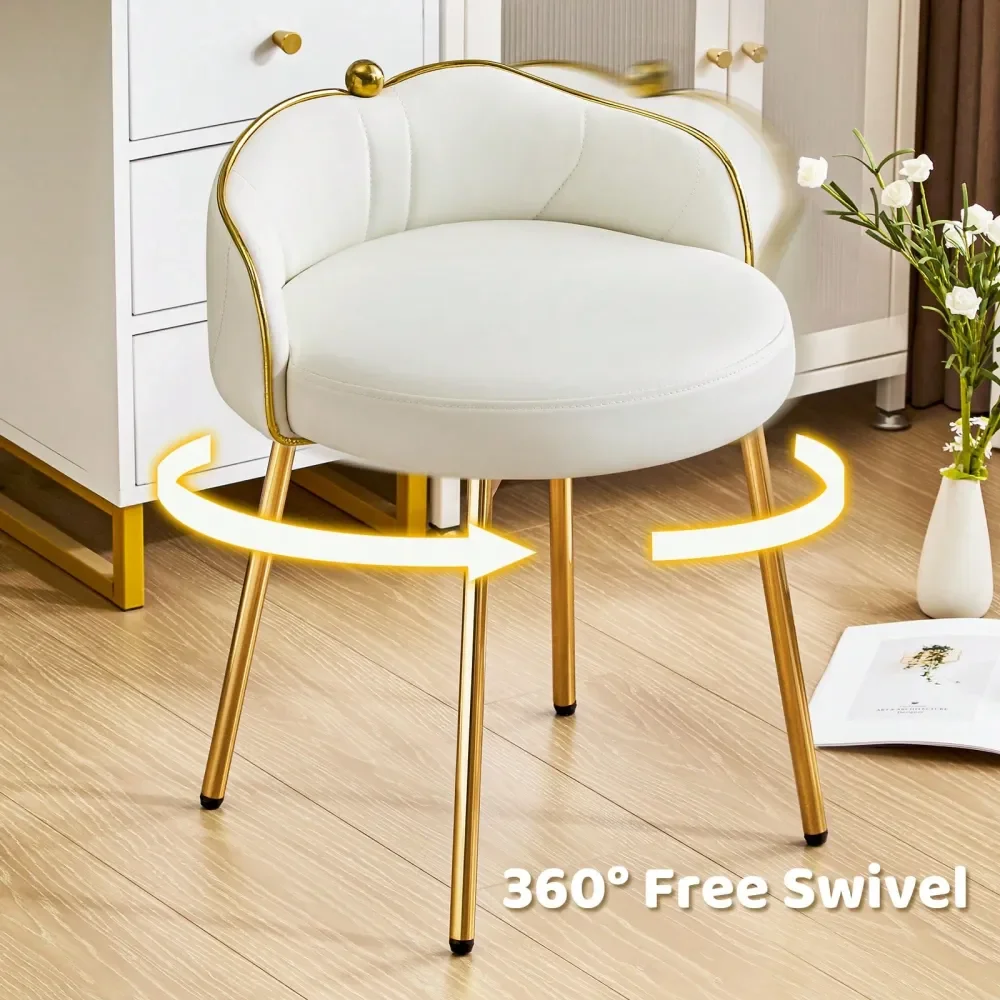 

Cute Vanity Chair With Golden Legs Imitation Leather Makeup Chair Modern Armless Chair With Mid Backrest For Christmas Bed Room