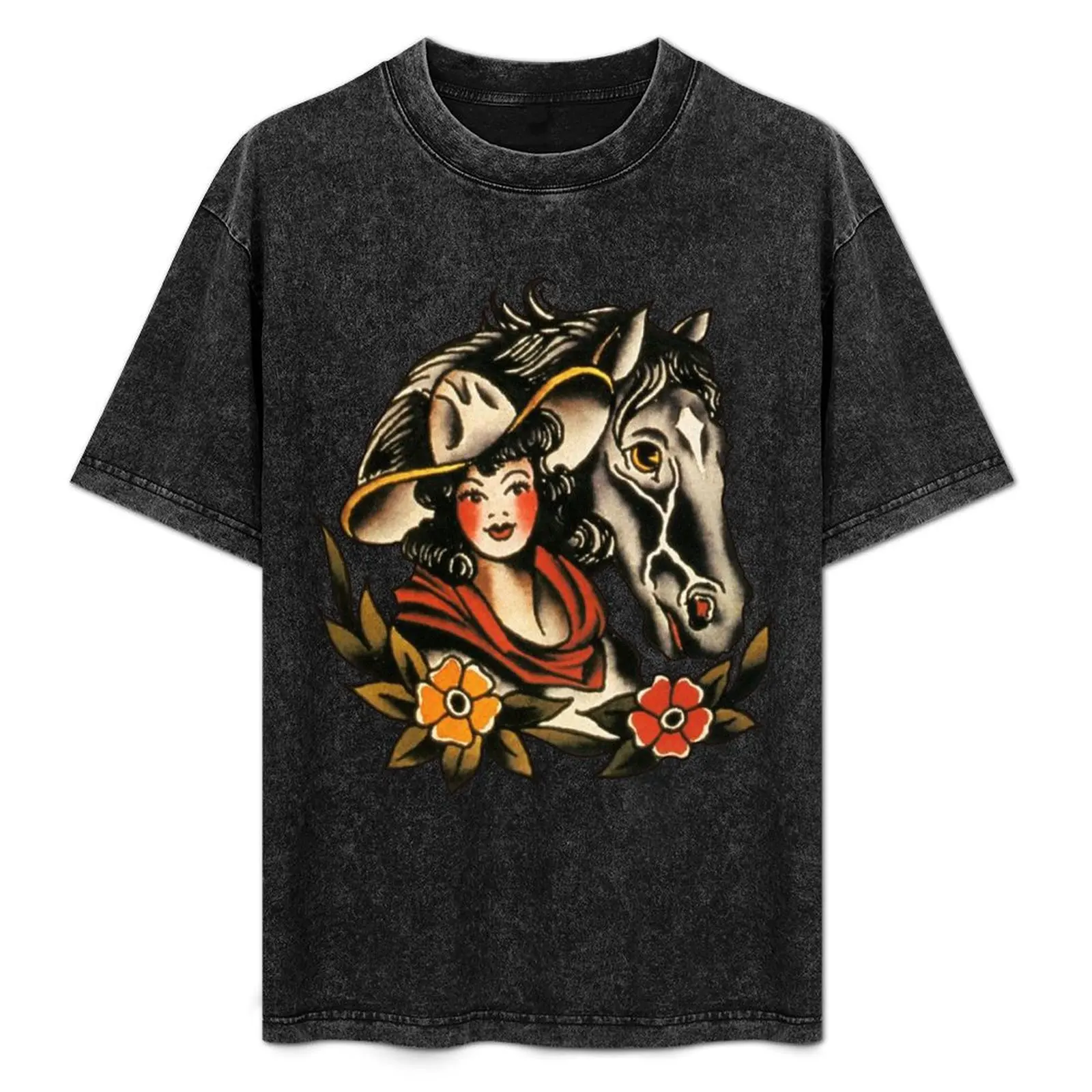 

Cowgirl And Horse Tattoo T-Shirt luxury clothing labubu gifts for boyfriend rapper graphic tees summer shirt Men's t-shirts