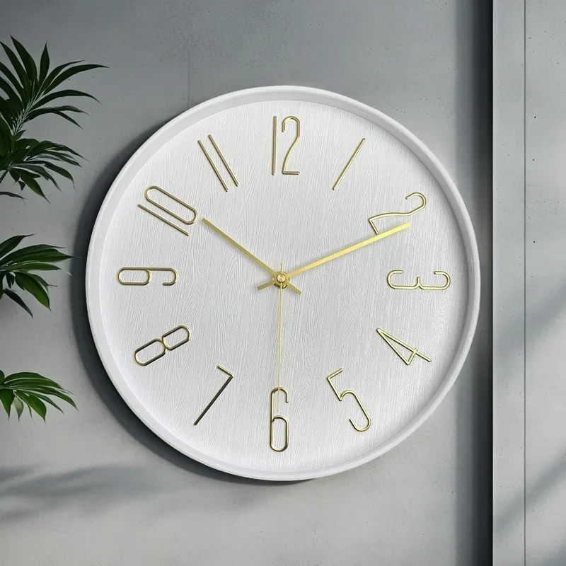 12inch Stereo Digital Imitation Wood Texture Plastic Glass Wall Clock Living Room Bedroom Home Decoration Silent Quartz Clock
