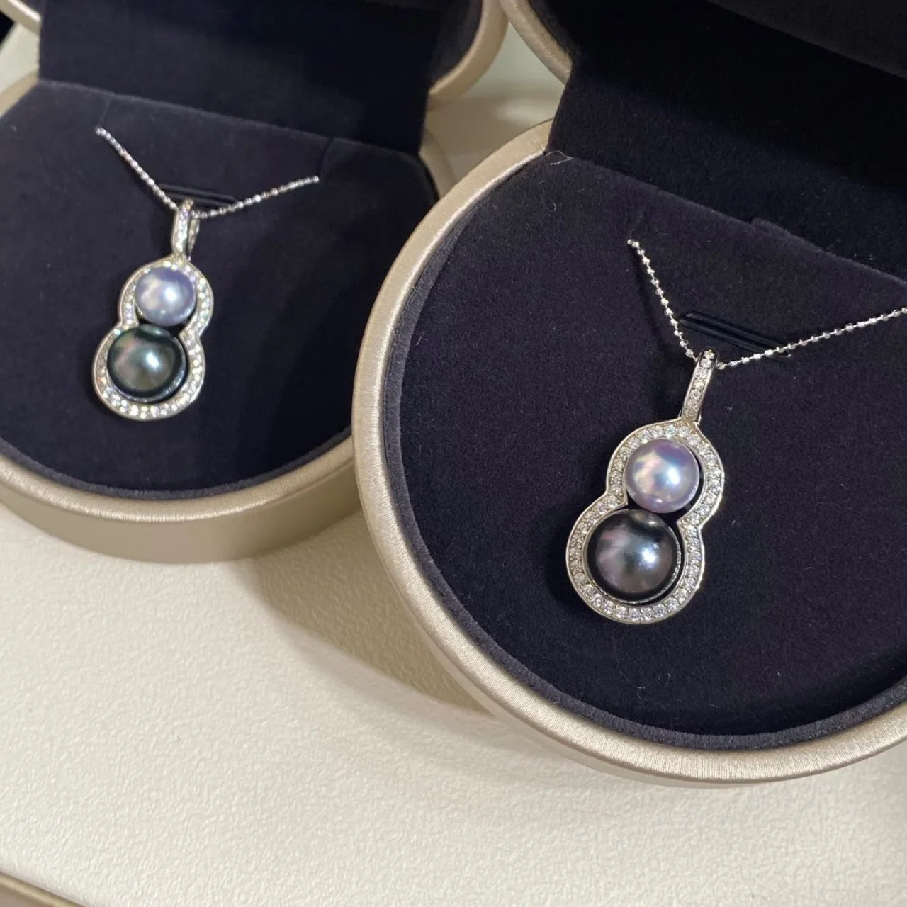 Certificated 925 Silver Natural Tahitian Akoya Black Pearl Gourd Pendant Necklace 9-10m Two-Tones Gems Choker Blessing Jewelry
