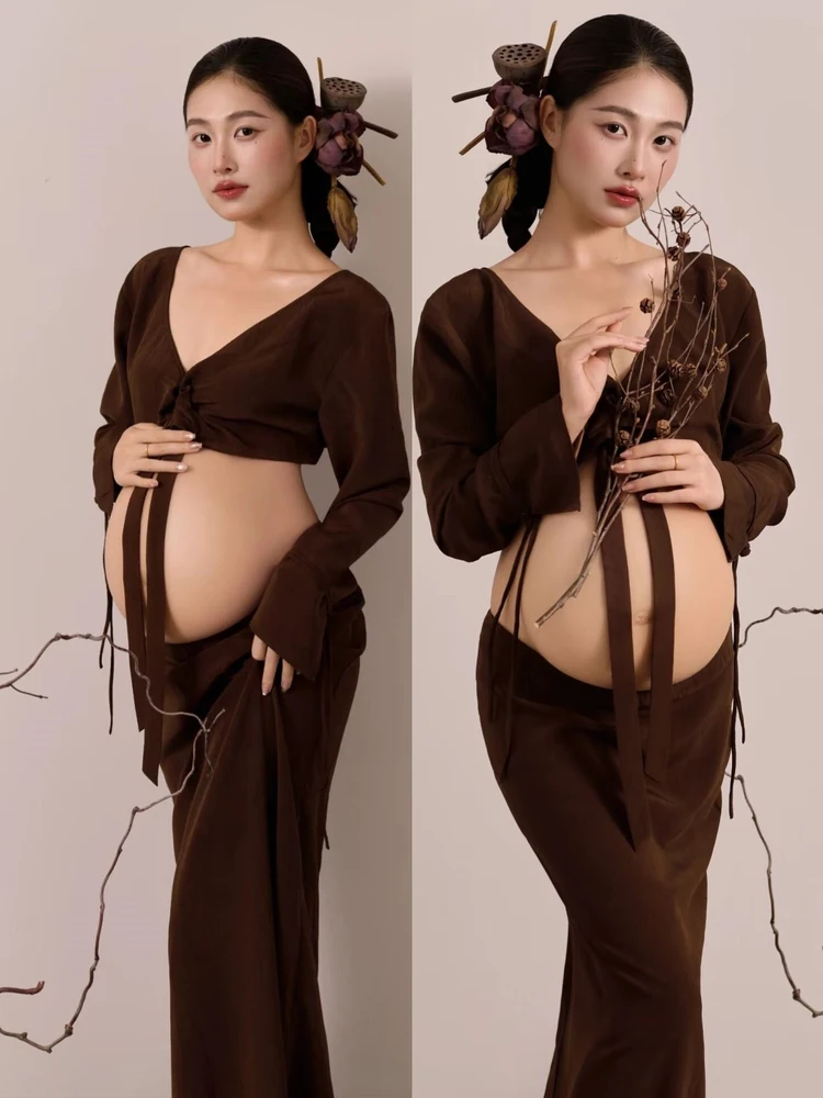 maternity-photography-gown-long-vest-dress-korean-style-artistic-painting-feel-high-end-sensation-studio-photo-shoot-dress