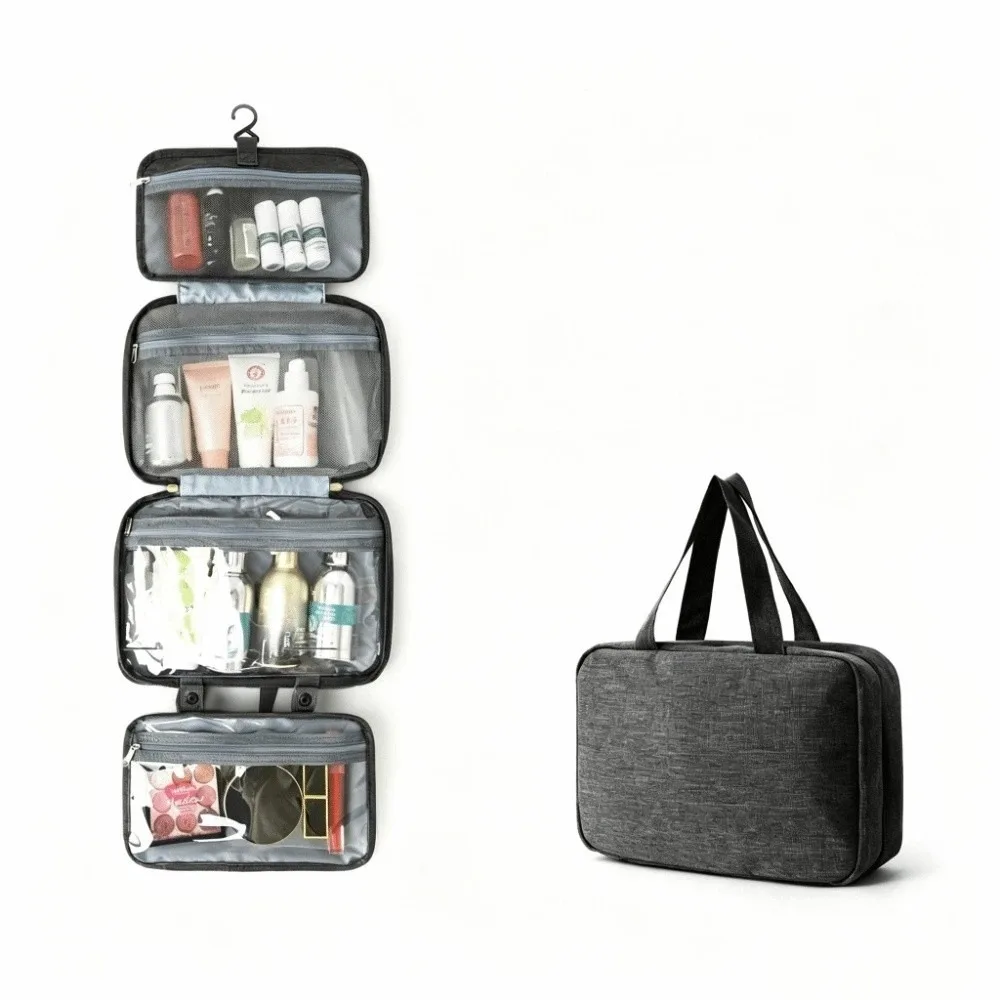 Large Capacity Travel Hanging Wash Bag Waterproof Wet Dry Separation Cosmetic Organizer Multi Compartments Multi-Pocket