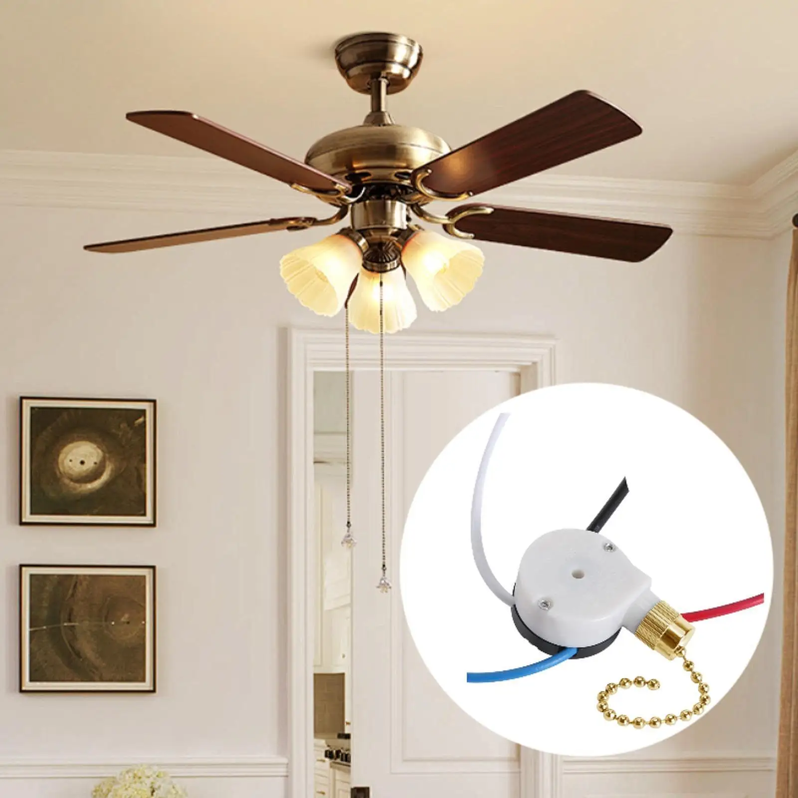 3 Speed Ceiling Fan Pull Chain Switch Replacement for Home Pendant Light Simple Installation