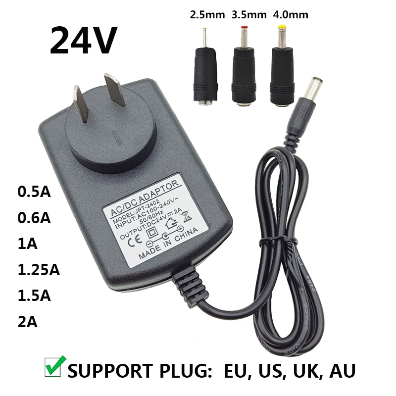 

24 V 24 Volt Universal Power Supply Adapter UK AC DC 24V 0.5A 0.6A 1A 1.5A 2A 1.25A 1250mA Adaptor Switching 5.5*2.5mm EU US AU