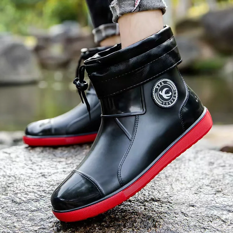 Fashion Rain Boots Men Casual Waterproof Shoes 2024 New Anti-slip Men Working Boots Wear-resistant Rubber Shoes for Men Outdoor