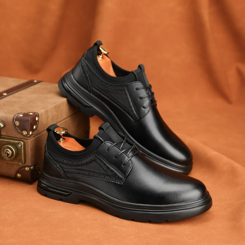 

Men Derby Shoes PU Low Heel Solid Color Business Casual Men Shoes