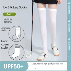 Calcetines altos deportivos de seda de hielo para mujer, cubierta de pierna con protección solar, para montar al aire libre, Golf