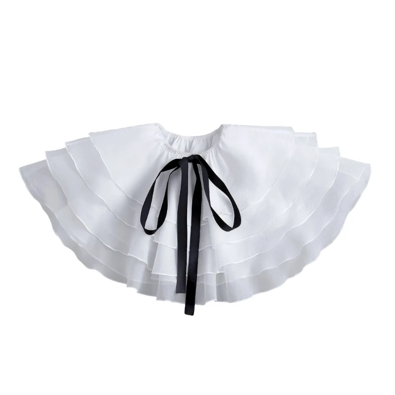 HX6F Layered Detachable Collar Breathable Fashion Neckpiece Elastic Decorative Collar