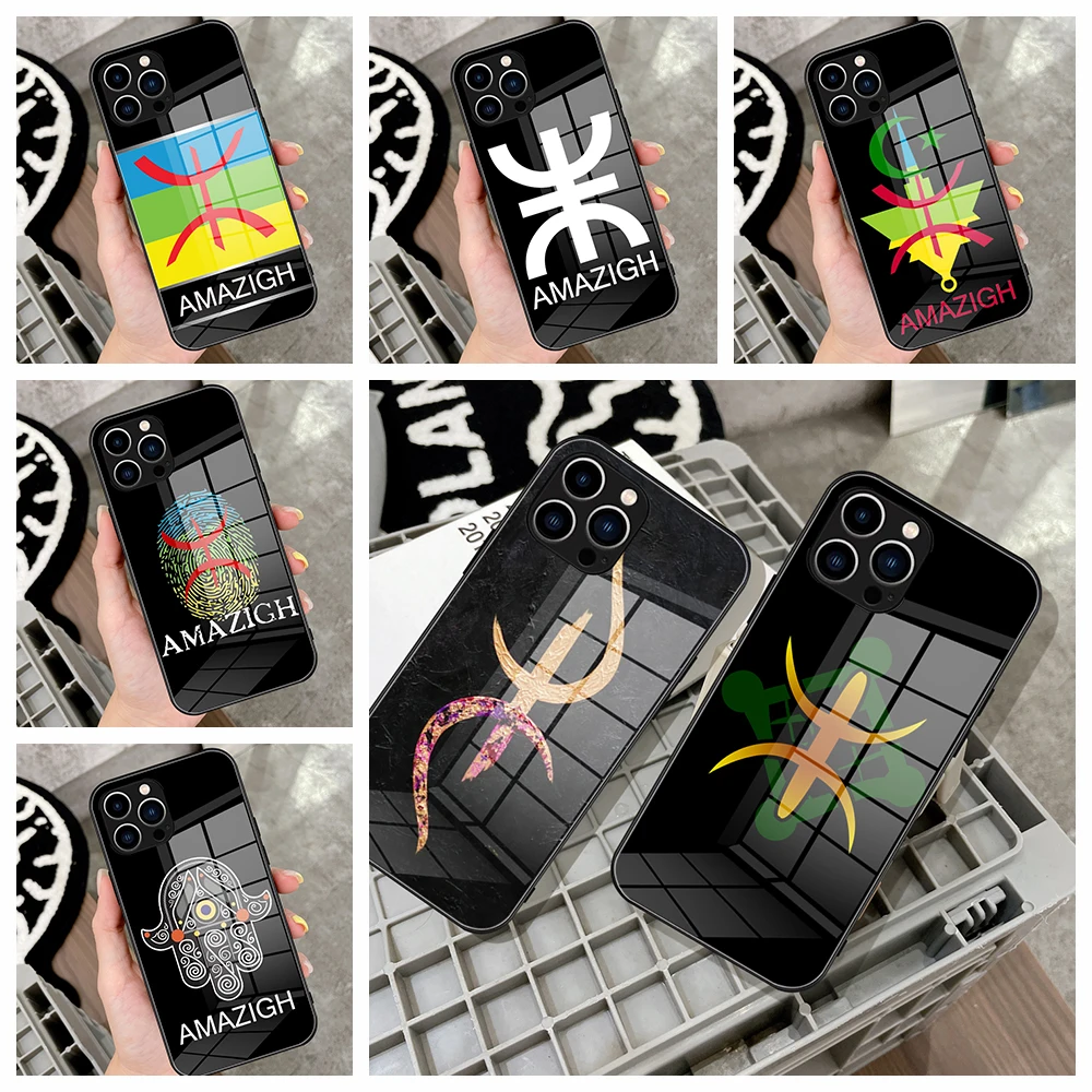 For IPhone 14 Pro Luxury Amazigh Berber Symbol Phone Case Tempered Glass 13 11 12  XR XS MAX 7/8 X 14 Plus 12 Mini Covers