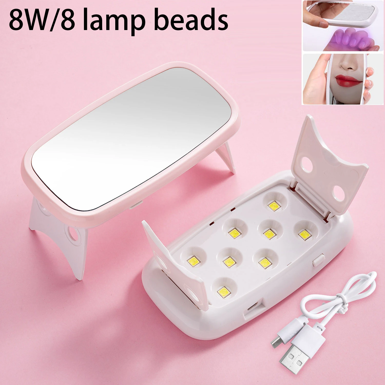 Mini LED Lamp Met Make-up Spiegel 8 LED USB Plug UV Nail Drying Lamp Licht Draagbare Gel Nagellak Droger Thuis Gebruik Manicure Tools