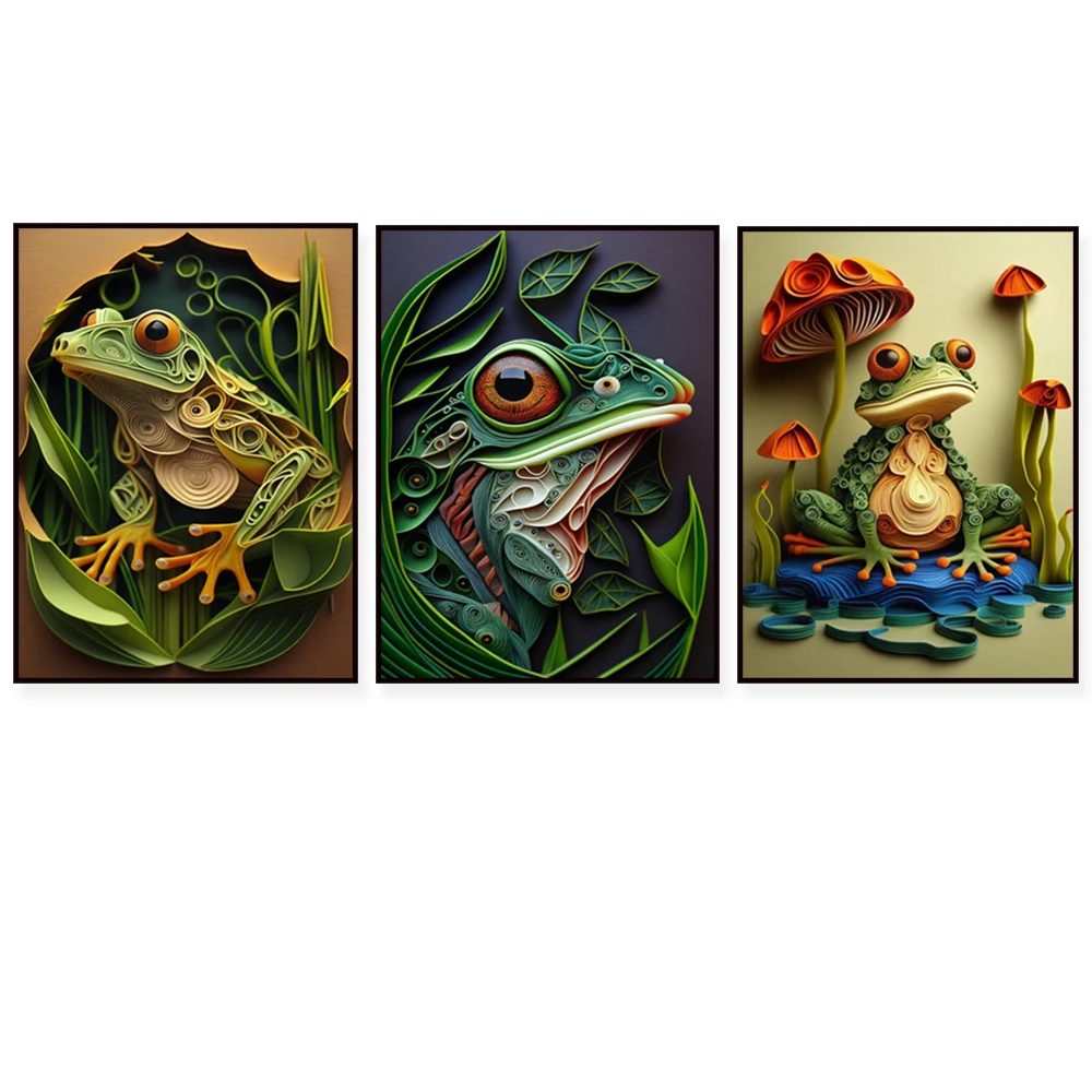 Surreal nature art print frog and mushroom portrait art poster, abstract psychedelic animal art poster