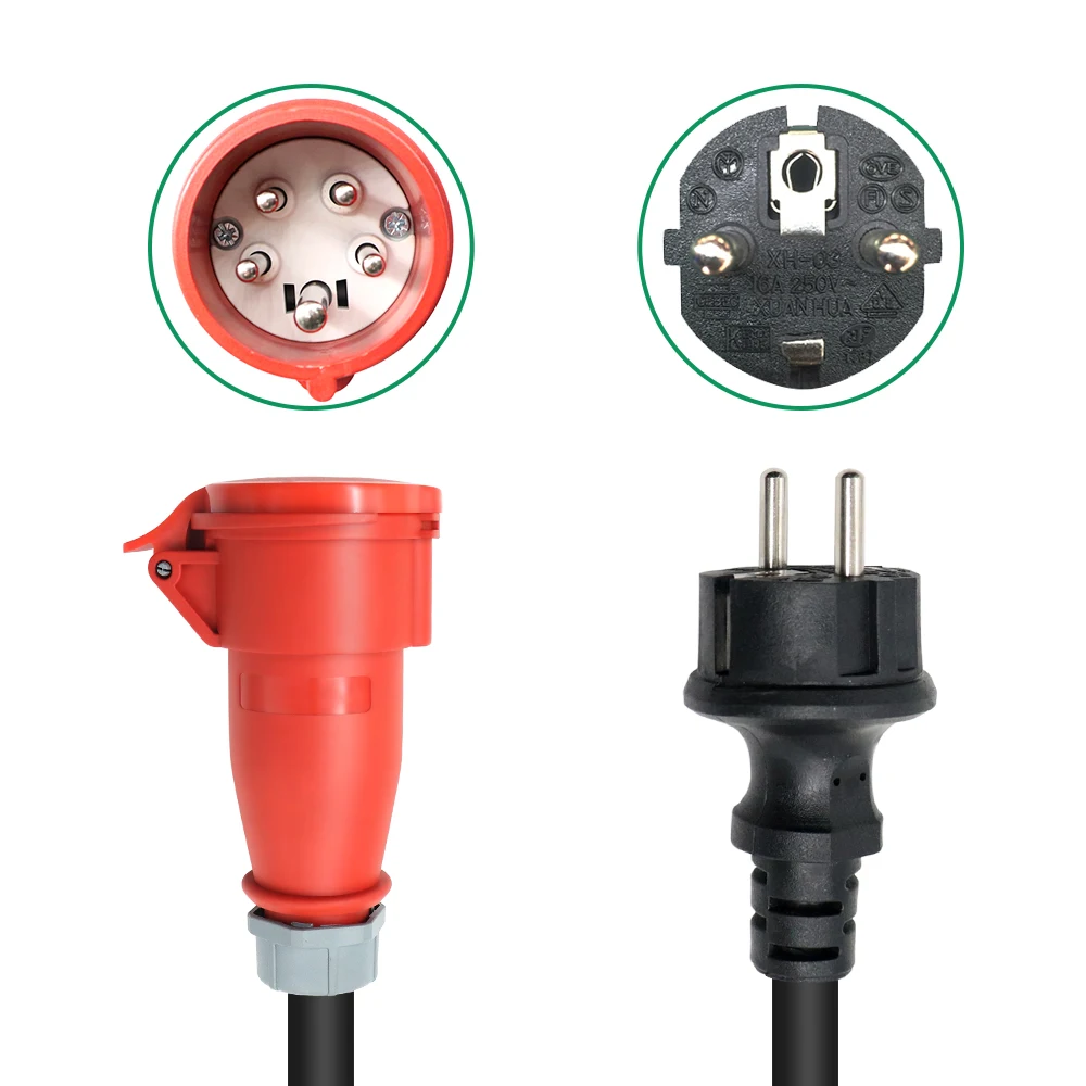 Chiefleed Customizable cable lengths Type 2 16A 3phase 11kw Adaptor CEE Red to Schuko With Cable For Electric Car Charging EVSE