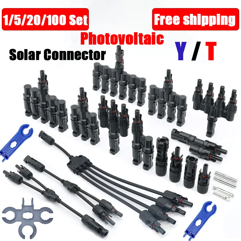 Photovoltaic Solar PV Connector Y Type T Type 30A 50A 1000V 1500V 3 4 5 6 7 Way Branch Connector Kit Wrench Battery Module Panel