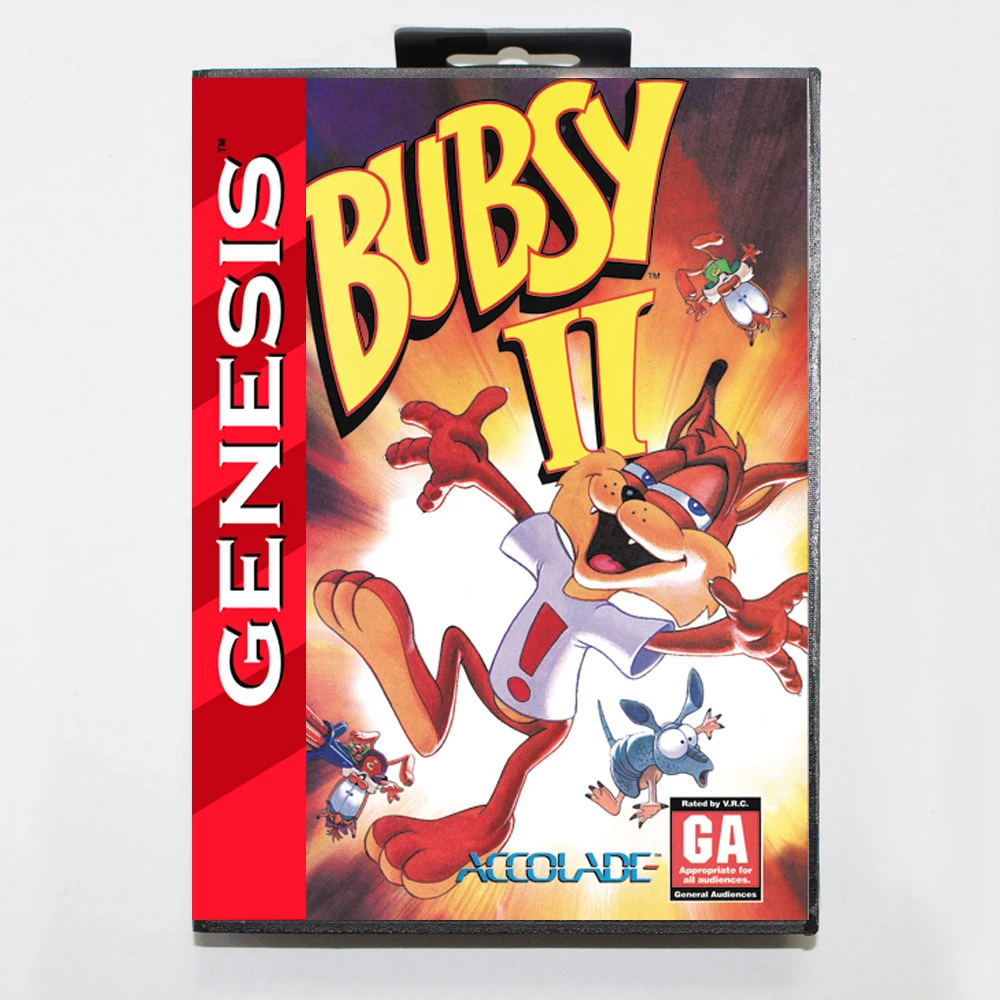 خرطوشة ألعاب Bubsy II MD مع صندوق الولايات المتحدة الأمريكية لنظام Genesis Sega Megadrive 16 بت